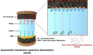 Efficient removal of short-chain perfluoroalkyl substances (PFAS) using asymmetric membrane capacitive deionization
